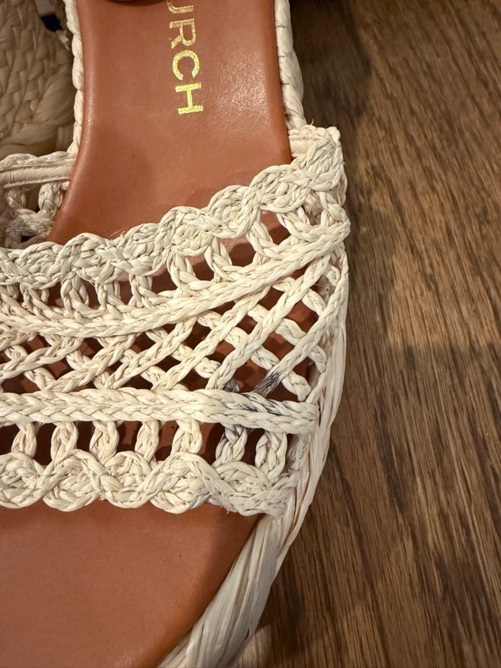 Tory Burch Cream Crochet Wedge Sandals with Gold Buckle - Picture 4 of 6
